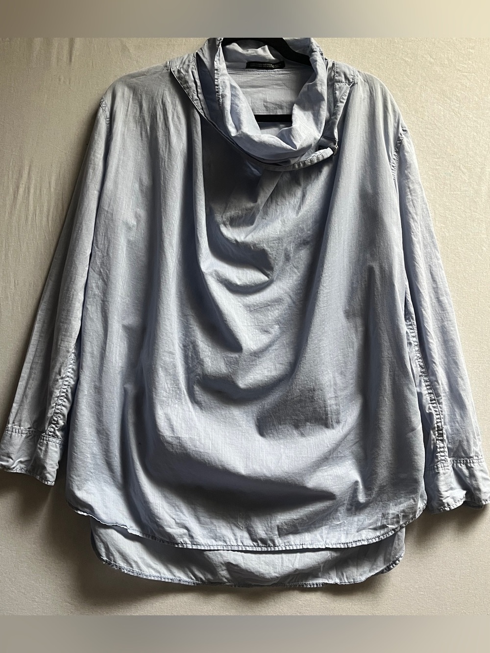 Yohji Yamamoto Size 2 100 Cotton Light Blue Draped Cowl Neck Tunic Shirt